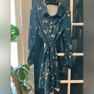 Allegra K blue button down tie waist dress size M